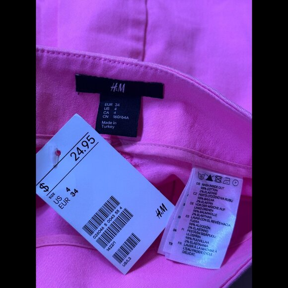 New H&M Skirt 4 / S Womens Pink Mini Back Zip Pencil Straight Career Twill - Picture 6 of 6